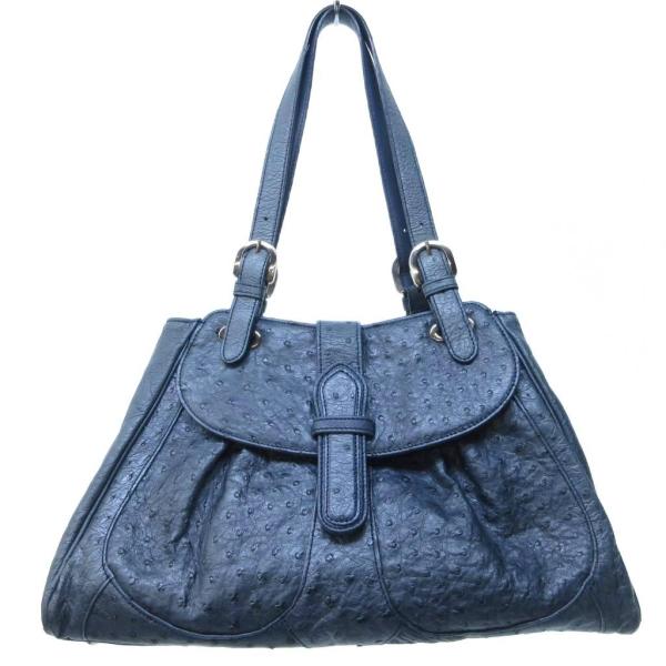 Lodues 美品 オーストリッチ トートバッグ ハンドバッグ 青 ブルー IBO81