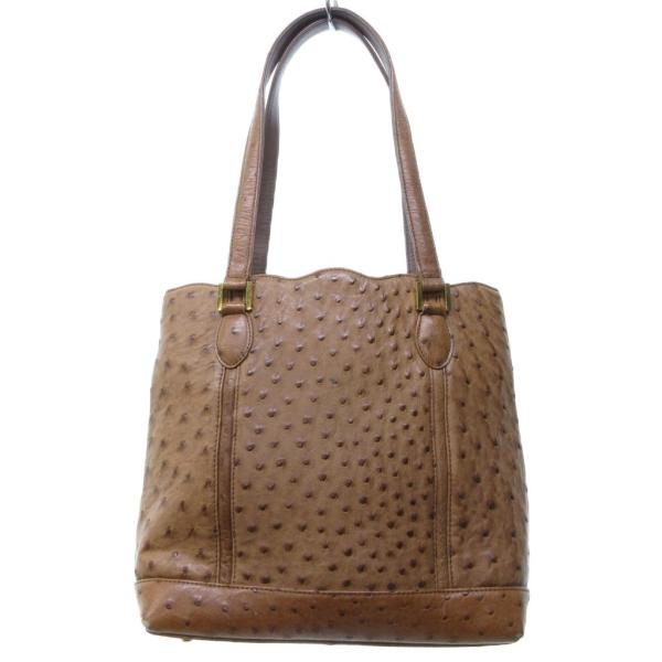 オーストリッチレザー トートバッグ ハンドバッグ 茶 ブラウン IBO81