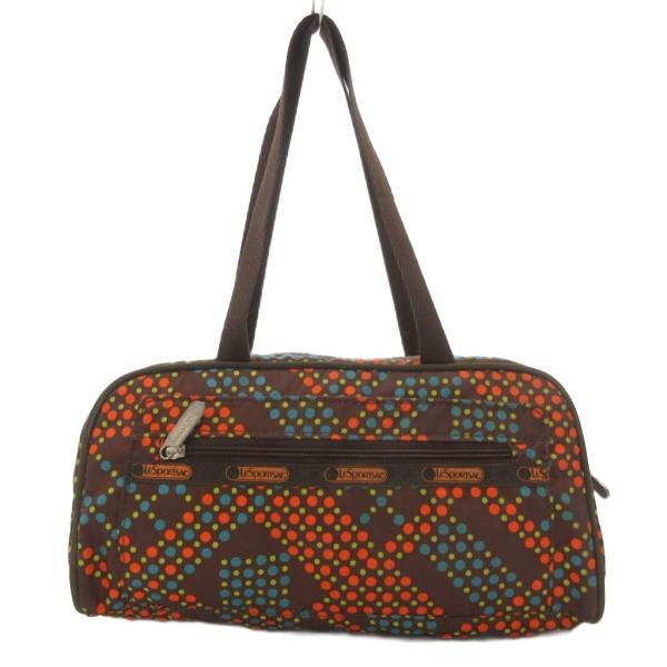レスポートサック LesportSAC ミニハンドバッグ ドット柄 総柄 オレンジ 茶 ブラウン /...