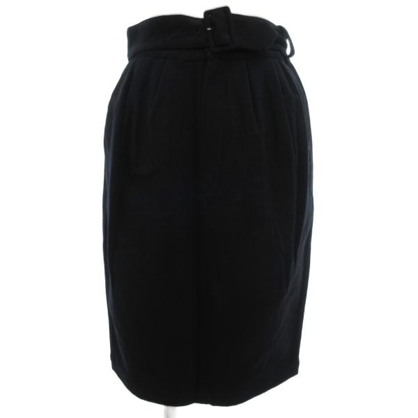 ワイズ Y's タイトスカート ウールメルトン ベルト ひざ丈 黒 ブラック /JS レディース