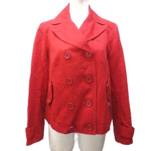 ラコステ LACOSTE ワイドカラー ジャケット リネン ロゴ 刺繍 ダブル 40 約L IBO85 1207 レディース