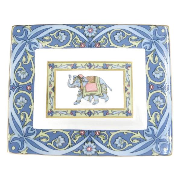 未使用品 ウェッジウッド WEDGWOOD ブルーエレファント スクエアプレート 総柄 象 中皿 金...