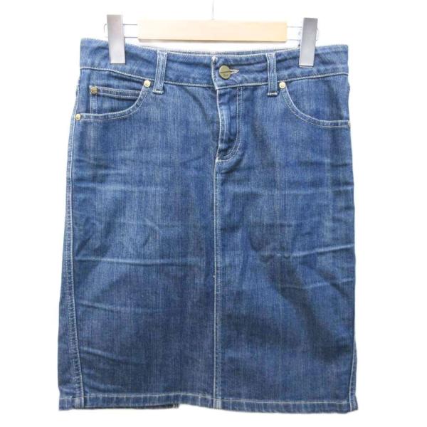 グッチ GUCCI デニムスカート ストレッチ 国内正規品 ひざ丈 38 約S 青 ブルー 0104...