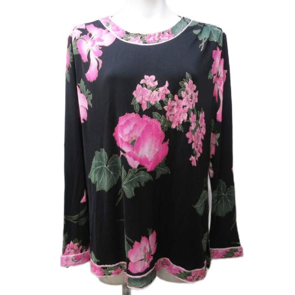 レオナール LEONARD PARIS 最高級ライン カットソー ブラウス シルク 花柄 ロゴ ボタ...