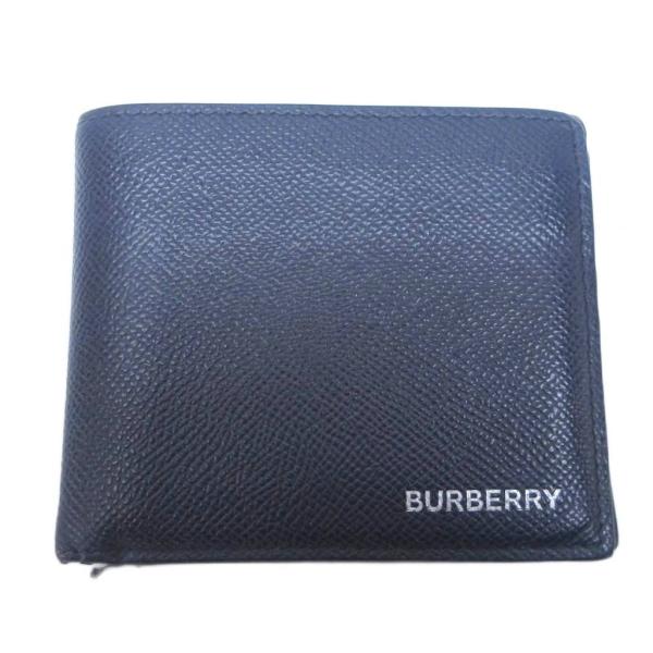 バーバリー BURBERRY 二つ折り財布 ウォレット ロゴ レザー 紺 ネイビー IBO89 02...