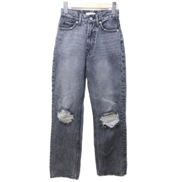 アメリ AMERI デニムパンツ ジーンズ クラッシュ加工 ダメージ ストレート ハイウエスト 24...