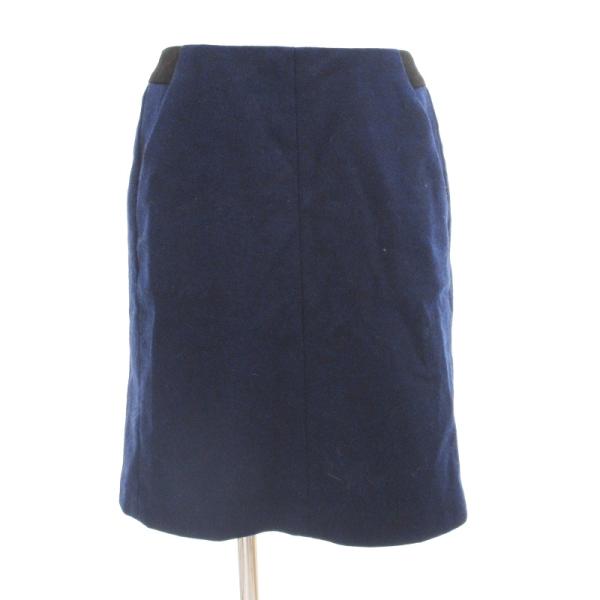 インディヴィ INDIVI 美品 ひざ丈 台形スカート ストレッチ バックジップ 36 S 紺 ネイ...