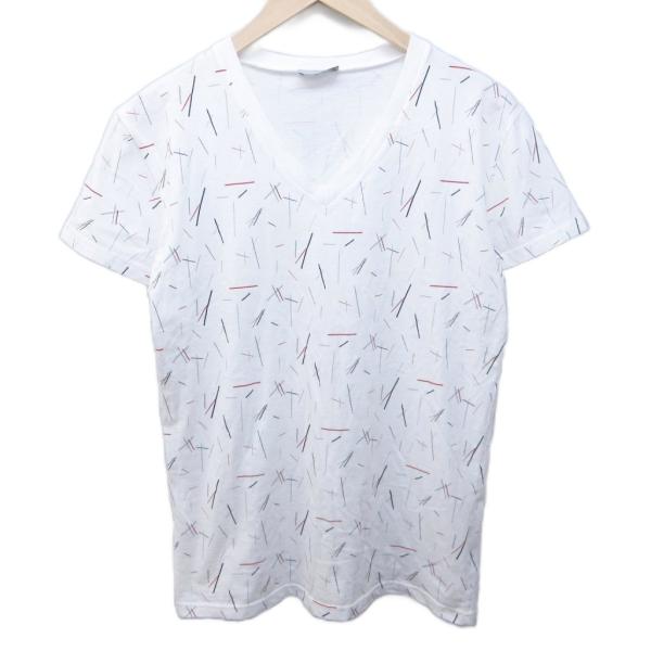 ディオールオム Dior HOMME Tシャツ カットソー 総柄 プリント Vネック 半袖 S 白 ...