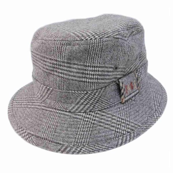 ダックス DAKS 美品 バケットハット 帽子 グレンチェック ロゴ 刺繍 ウール M 56.5cm...