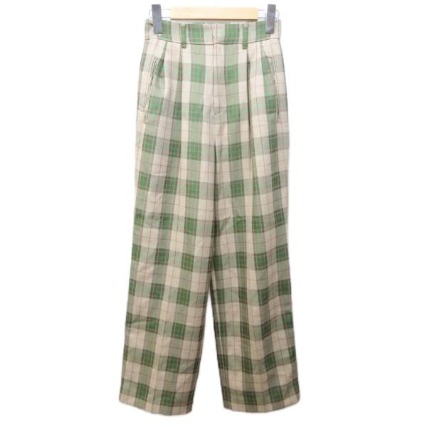 アメリ AMERI イージーパンツ チェック ハイウエスト テーパード S ベージュ グリーン 系 ...