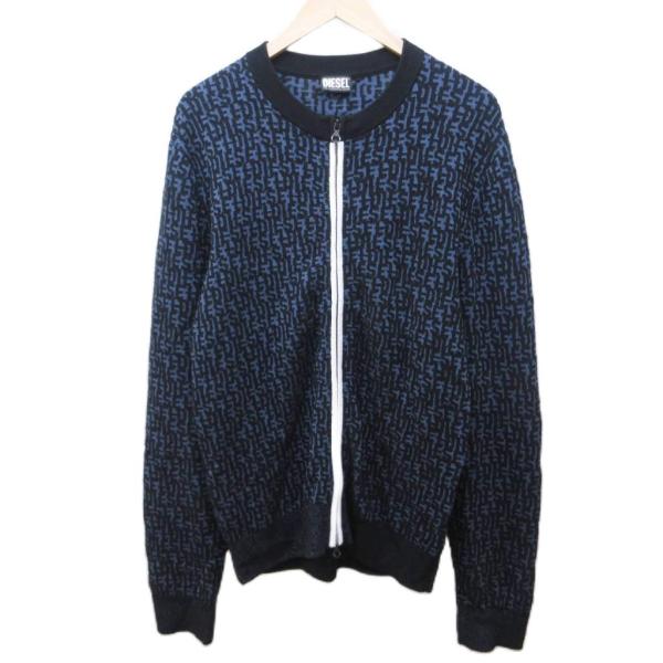 ディーゼル DIESEL 美品 K-OBE-ZIP ニットジャケット カーディガン 総ロゴ柄 L 青...