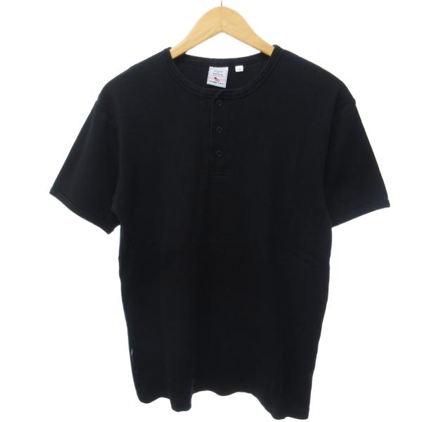 アヴィレックス AVIREX 美品 Tシャツ カットソー 半袖 サーマル ヘンリーネック 黒 ブラッ...