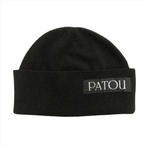 美品 パトゥ PATOU フレグランス ウール ビーニー ニット帽 キャップ 帽子 ロゴ カシミヤ混 AC0398041999B 黒 ブラック レディース