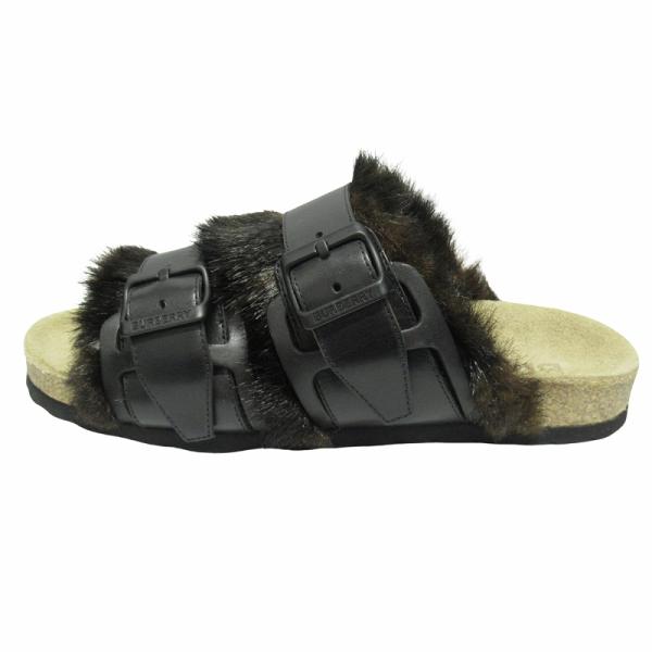 未使用品 23ss バーバリー ロンドン レザー スライド ファー ドッキング サンダル シューズ ...