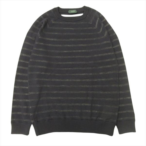美品 ザノーネ ZANONE シャドーボーダー ニット セーター クルーネック ウール 50 ネイビ...