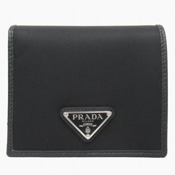 極美品 プラダ PRADA 財布 二つ折り ナイロン サフィアーノ レザー トライアングルロゴ 三角...