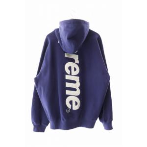 シュプリーム SUPREME 23AW Satin Applique Hooded Sweatshirt バック ロゴ サテン アップリケ プルオーバー パーカー L 紺 ネイビー 24012｜vectorpremium