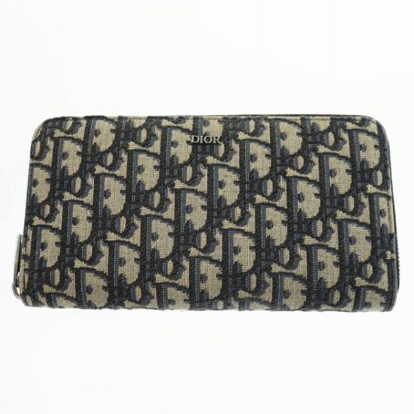 ディオール Dior オブリーク ジャカード スムースカーフスキン ロングジップ ウォレット 財布 ...