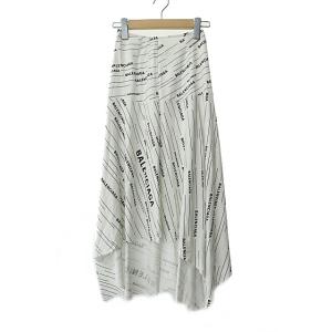 バレンシアガ BALENCIAGA 19SS 総柄 ロゴ プリント アシンメトリー 変形 フレア ロ...