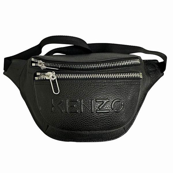 ケンゾー KENZO エンボス ロゴ レザー ウエスト ボディ バッグ黒ブラック ブランド古着ベクト...