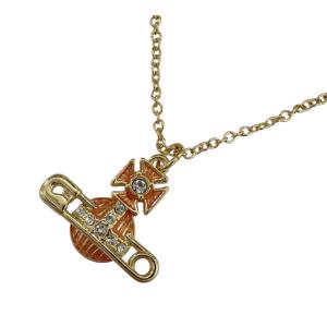 ヴィヴィアンウエストウッド Vivienne Westwood セーフティピン オーブ ロゴ ネックレス ペンダント ゴールド オレンジ ●▲■260304 レデ