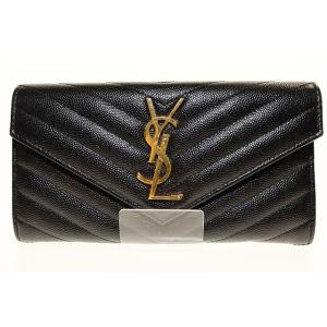 イヴサンローラン YVES SAINT LAURENT LARGE FLAP WALLET BLACK 372264 BOW01 1000 カサンドラ マトラッセ ラージ フラップ ウォレット 長