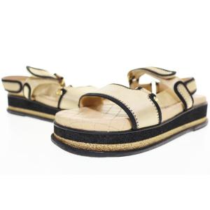 シャネル CHANEL ココマーク スポーツサンダル サテン レザー ベージュ 【ブランド古着ベクトル】●▲260502 レディース