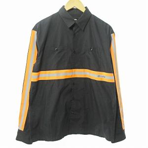 サブサエティ SUBCIETY ワークシャツ 長袖 リフレクター 黒 オレンジ L 0115 メンズ