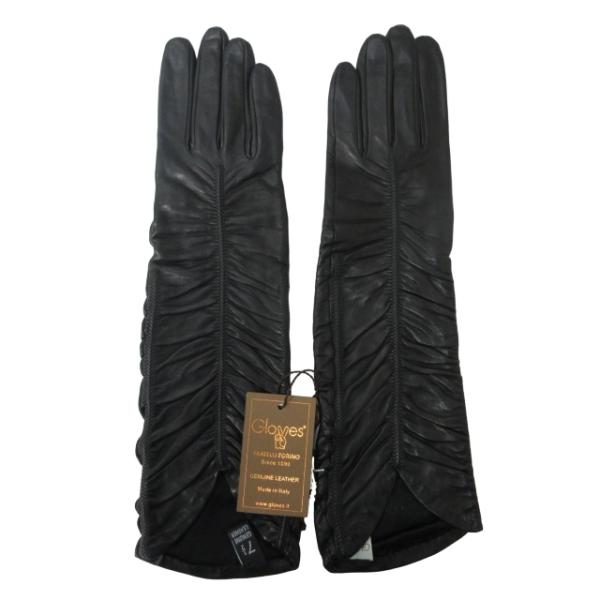 Gloves FRATELLI FORINO 美品 レザー グローブ 手袋 ギャザー イタリア製 黒...