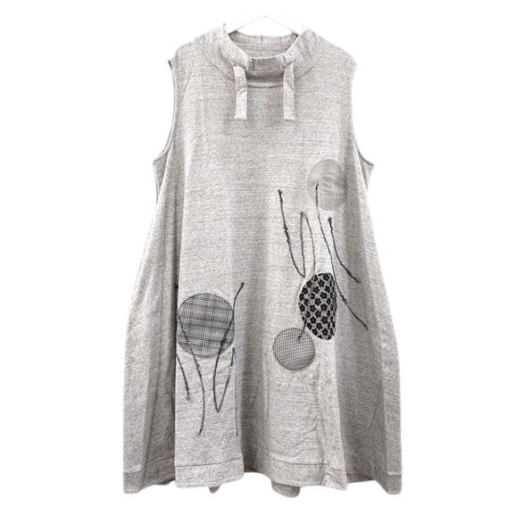 ジウ 慈雨 センソユニコ チュニック ロングベスト ワンピース スウェット グレー アップリケ 42...