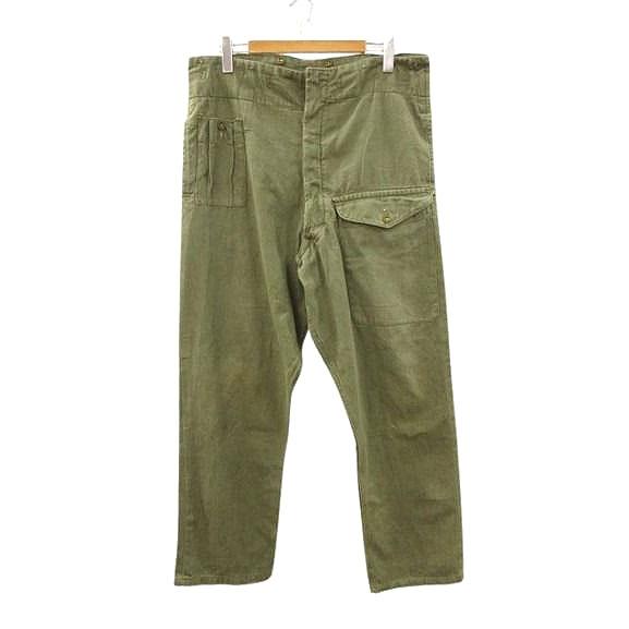 ヴィンテージ VINTAGE イギリス軍 50s グリーンデニム トラウザーパンツ セルビッチ 耳付...