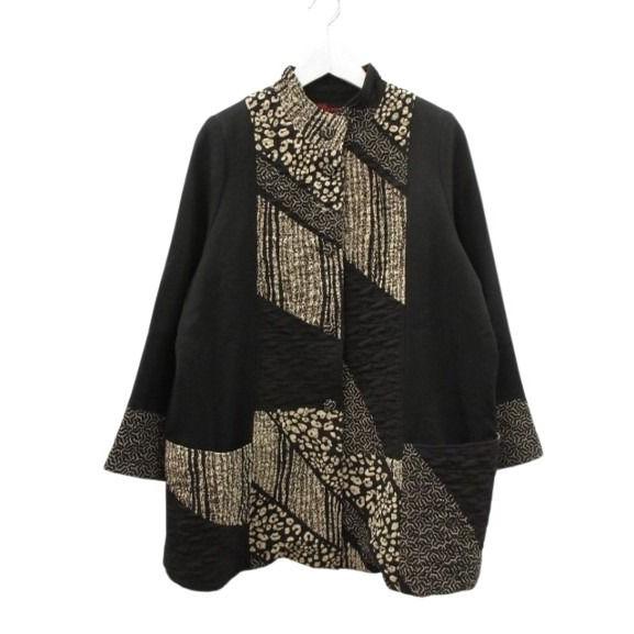 詩仙堂 HITOSHI TAMURA  ちりめん 縮緬 キルティング 切替 ロングジャケット 黒 ブ...