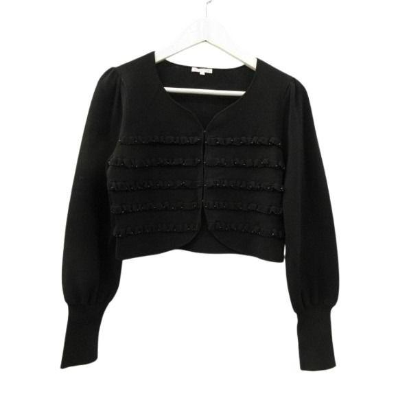 トゥービーシック TO BE CHIC ニットカーディガン 長袖 ブラック 黒 フリル ビーズ II...