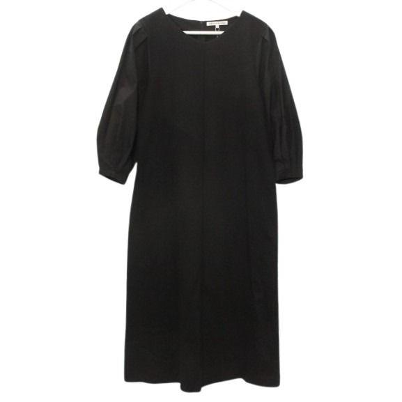 未使用品 23区 オンワード樫山 コットンツイルジャージー コンビ ワンピース 38 ブラック 黒 ...