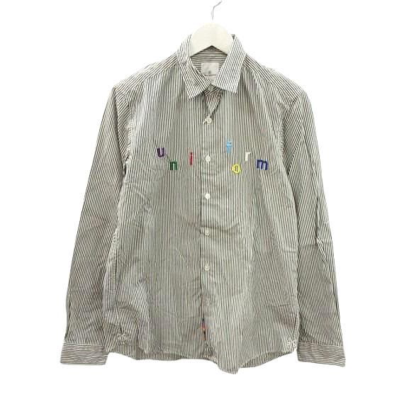 ユニフォームエクスペリメント uniform experiment ロゴ刺繍 ストライプ ボタンシャ...