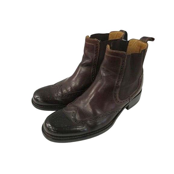 コールハーン COLE HAAN サイドゴアブーツ C05611 ウィングチップ 8.5 赤茶系 レ...
