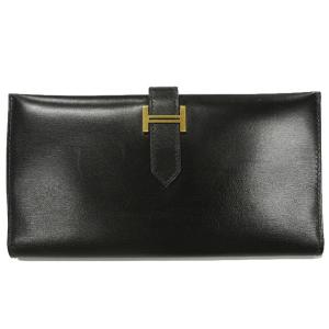 エルメス HERMES クラシック ベアン 長財布 ブラック 黒 ゴールド金具 ボックスカーフ □G...