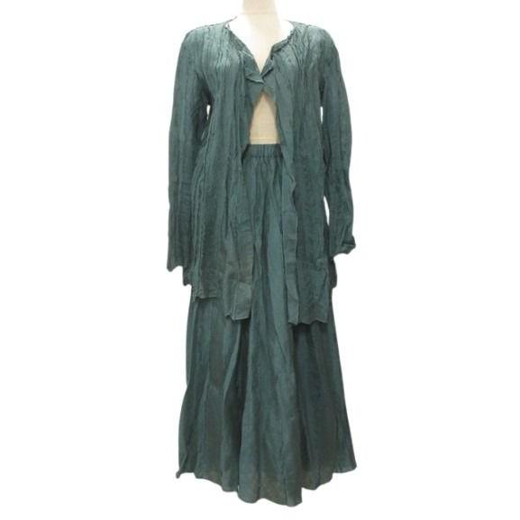 ヨーガンレール JURGEN LEHL リネン シルク セットアップ はぎ スカート 羽織り グリー...