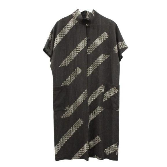 シセンドウ 詩仙堂 HITOSHI TAMURA  ちりめん 絽縮緬 ロング ベスト 黒 ブラック ...