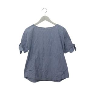49アベニュー ジュンコシマダ 49AV. junko shimada ブラウス 半袖 38 ボートネック リボン ストライプ ブルー 青 トップス レディース