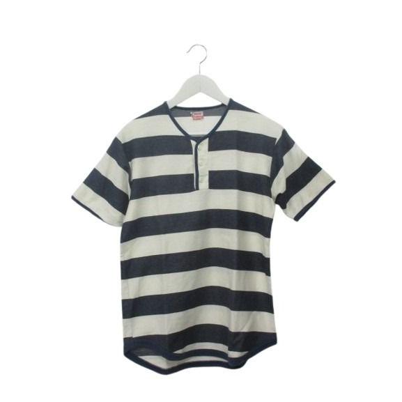 クッシュマン Cushman Tシャツ M 半袖 カットソー ヘンリーネック ボーダー ネイビー 紺...