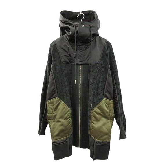 ディーゼル DIESEL ナイロン切替 異素材 ドッキング MA-1 S グリーン ウール ニット ...