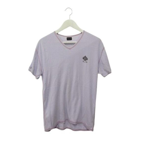 アールジェイビー R.J.B Vネック Tシャツ 半袖 カットソー プリント ライトパープル トップ...