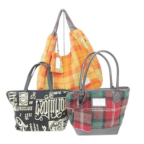 美品 3点 セット おまとめ ハリスツイード等 ウール系 トートバッグ 総柄 チェック カバン 鞄 ...