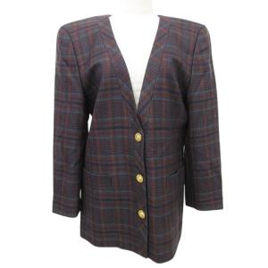 レリアン Leilian ウールジャケット アウター チェック柄 肩パッド 長袖 9 約Mサイズ 茶系 レディース