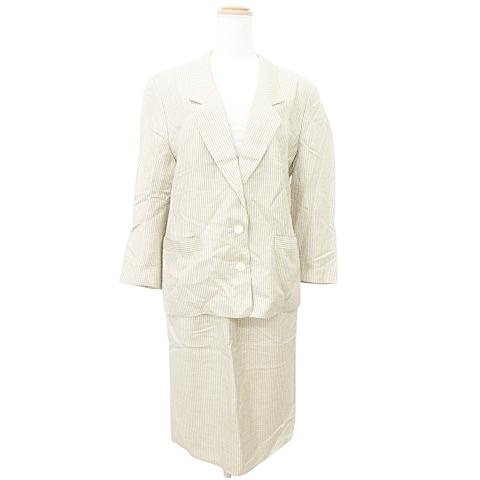 レリアン Leilian スカート スーツ セット ジャケット ひざ丈 ストライプ 9号 Mサイズ ...