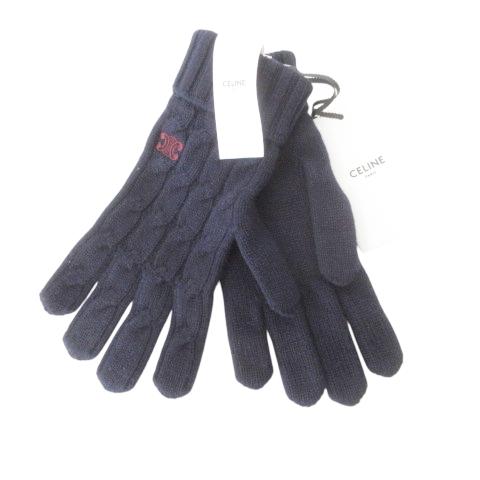 未使用品 セリーヌ CELINE 美品 タグ付き トリオンフグローブ / ケーブルニットカシミア 1...
