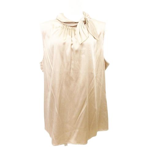 セントジョン ST.JOHN 美品 サテン ノースリーブ カットソー ネックリボン シフォン ブラウ...