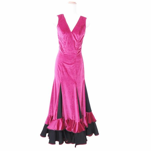 衣装 ベロア ロング ドレス ノースリーブ ワンピース ワンサイズ 紫 パープル 黒 ブラック レデ...