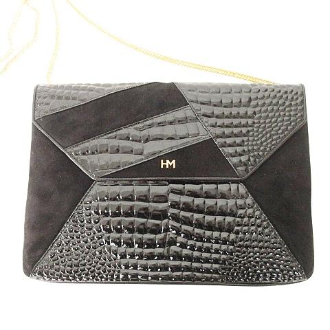 ハナエモリ HANAE MORI レザー 皮革 ショルダーバッグ クラッチ チェーン スエード エナ...